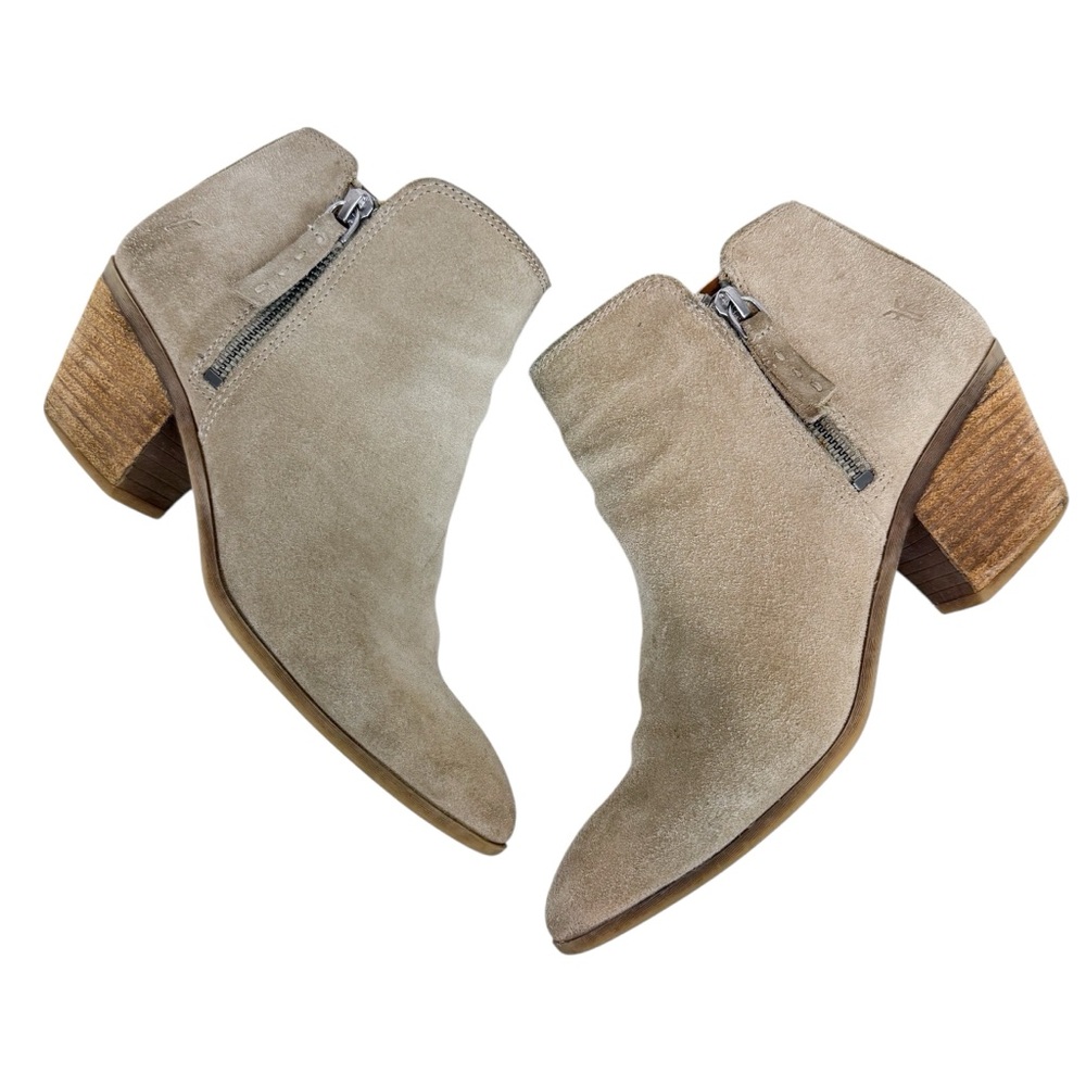 Frye Judith Double Zip Suede Ankle Booties Tan Ash Size 6.5